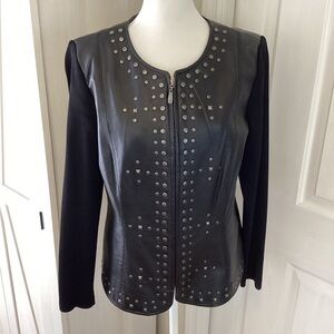 Peter Nygard Black Moto inspired Studded 100% Leather Jacket Sz M